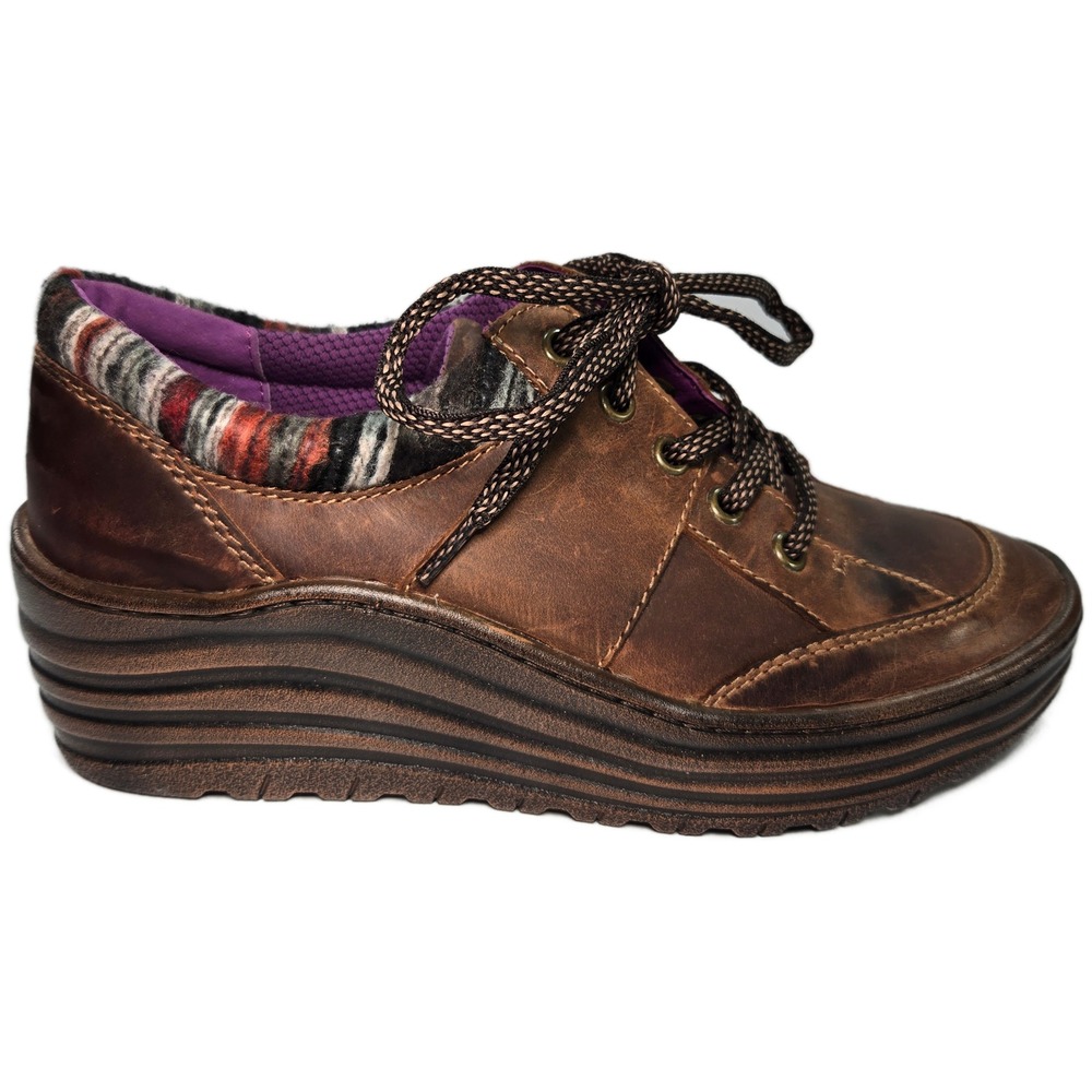 BIONICA GERVAIS Womens Leather Shoesโ 8M Aztec Collar Brown Platform Wedges